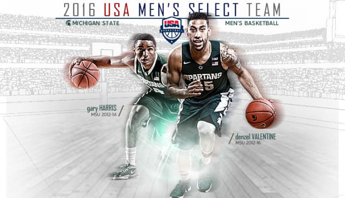 Gary Harris and Denzel Valentine. Photo courtesy of MSU SID.